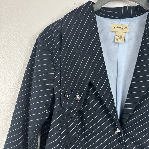 Anthropologie Elevenses Jacket Women Size 6 Navy Black Stripe Crop Blazer Preppy - Picture 3 of 9